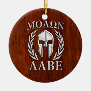 Molon Labe Spartan Warrior Laurels Mahogany Print Ceramic Ornament