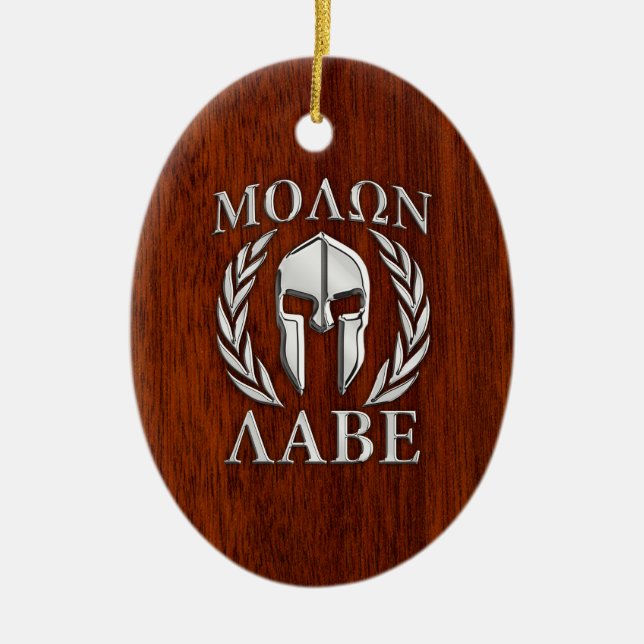 Molon Labe Spartan Warrior Laurels Mahogany Print Ceramic Ornament (Front)