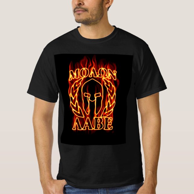 Molon Labe Spartan Warrior Laurels on Fire T-Shirt (Front)