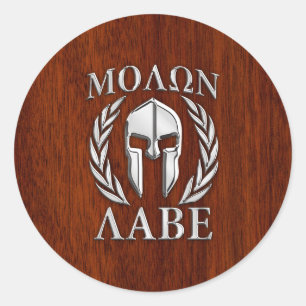 Molon Labe Spartan Warrior Laurels Wood Decor Classic Round Sticker