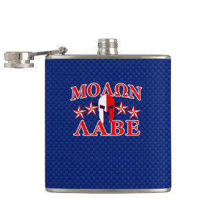 Molon Labe Spartan Warrior Mask 5 stars Patriot Hip Flask