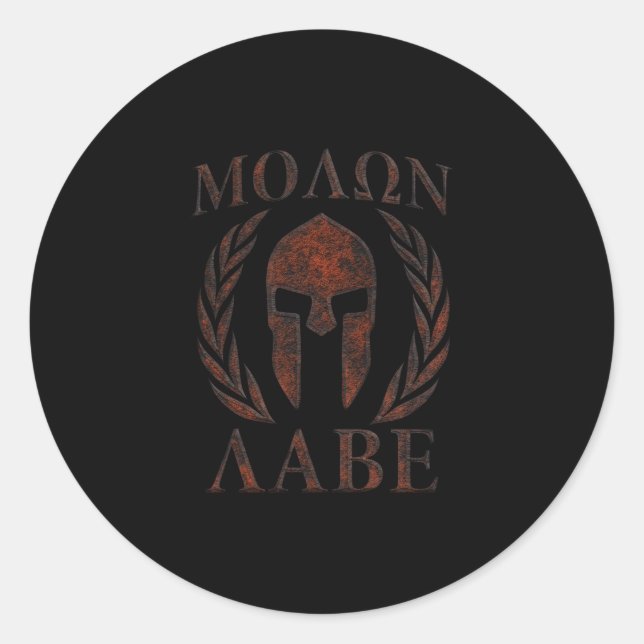 Molon Labe Spartan Warrior Mask Laurels Iron Classic Round Sticker (Front)