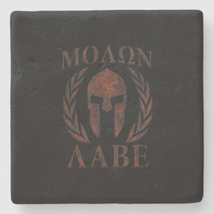 Molon Labe Spartan Warrior Mask Laurels Iron Stone Coaster
