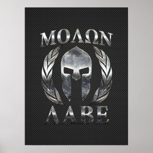 Molon Labe Steel Spartan Helmet on Carbon Fibre Poster