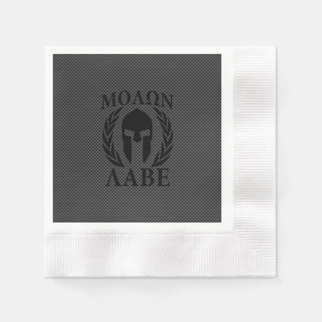 Molon Labe Warrior Laurels on Black Carbon Napkin (Front)