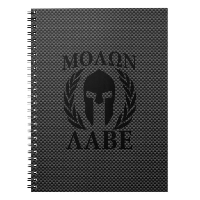 Molon Labe Warrior Laurels on Black Carbon Notebook (Front)