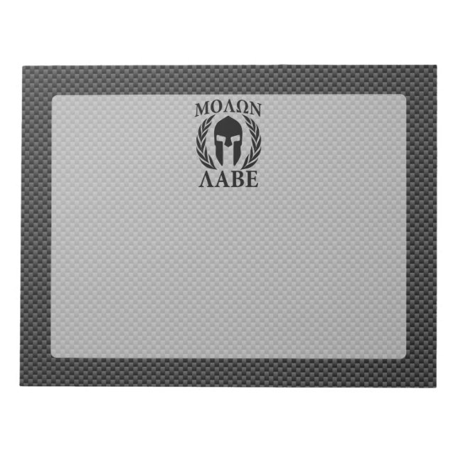 Molon Labe Warrior Laurels on Black Carbon Notepad (Front)