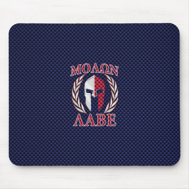 Molon Labe Warrior Mask Blue Carbon Fibre Print Mouse Pad (Front)