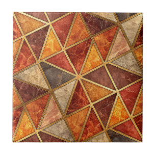 Molten Amber and Crimson Geometric - Marble Mosaic Ceramic Tile