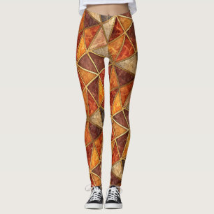 Molten Amber and Crimson Geometric - Marble Mosaic Leggings
