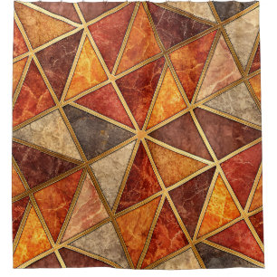 Molten Amber and Crimson Geometric - Marble Mosaic Shower Curtain