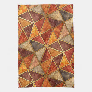 Molten Amber and Crimson Geometric - Marble Mosaic Tea Towel