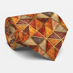 Molten Amber and Crimson Geometric - Marble Mosaic Tie