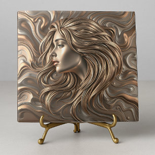 Molten Bronze Gold Woman with Flowing Hair Ceramic Tile