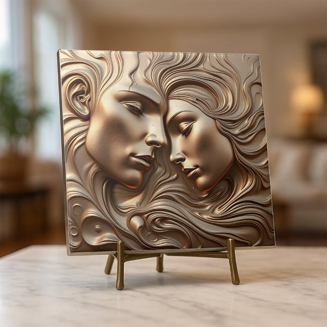 Molten Bronze Metallic Fluid Swirl Lovers Art Ceramic Tile (Creator Uploaded)
