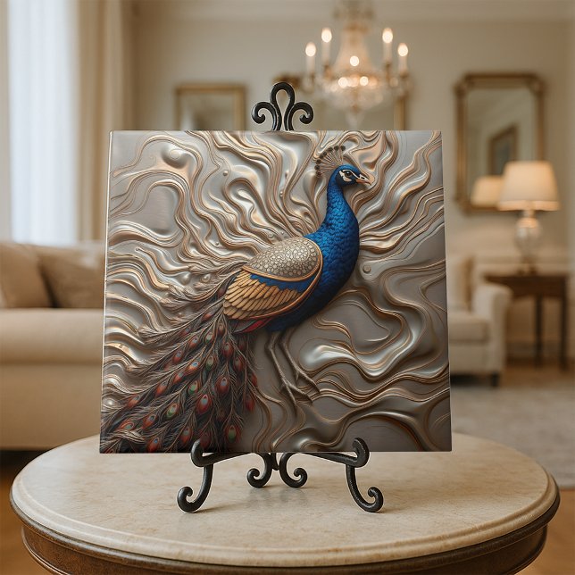 Molten Bronze Metallic Ornate Majestic Peacock Ceramic Tile (Creator Uploaded)