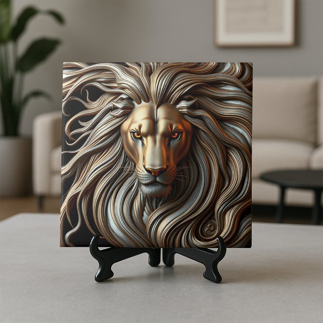 Molten Gold and Silver Metallic Majestic Lion Head Ceramic Tile (Creator Uploaded)