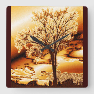 Molten Gold Tree of Life Wall Clock