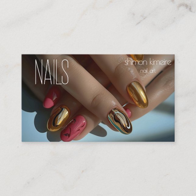 Molten Gold Trendy Nail Art  Business Card (Front)