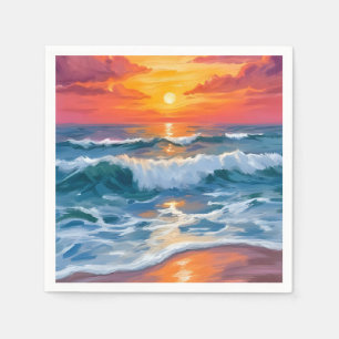 Molten Horizon Ocean Wave Sunset Watercolor Napkin
