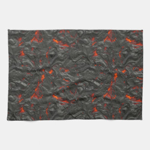 Molten lava volcano black and red tea towel