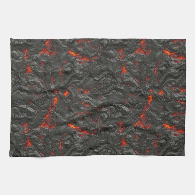 Molten lava volcano black and red tea towel (Horizontal)