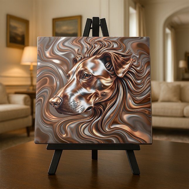 Molten Liquid Metallic Bronze and Silver Dog Head Ceramic Tile (Creator Uploaded)