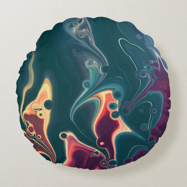 Molten Waves in Midnight Motion Round Cushion (Front)