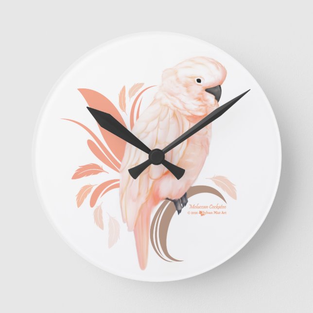 Moluccan Cockatoo Round Clock (Front)