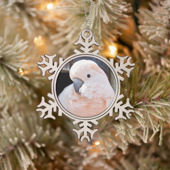Moluccan Cockatoo Snowflake Pewter Christmas Ornament (Tree)
