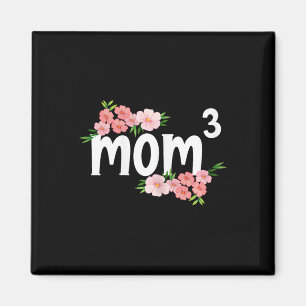 Mom3 Squared Floral Mother Of Three Children Mothe Magnet