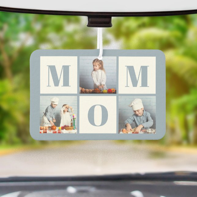 Mom 3 Photo Collage Dusty Blue Car Air Freshener (Creator Uploaded)