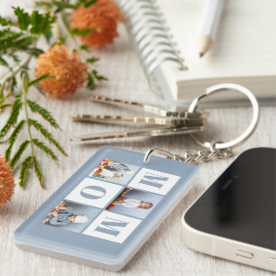 Mom 3 Photo Collage Dusty Blue Key Ring