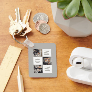Mom 3 Photo Collage Gray Key Ring