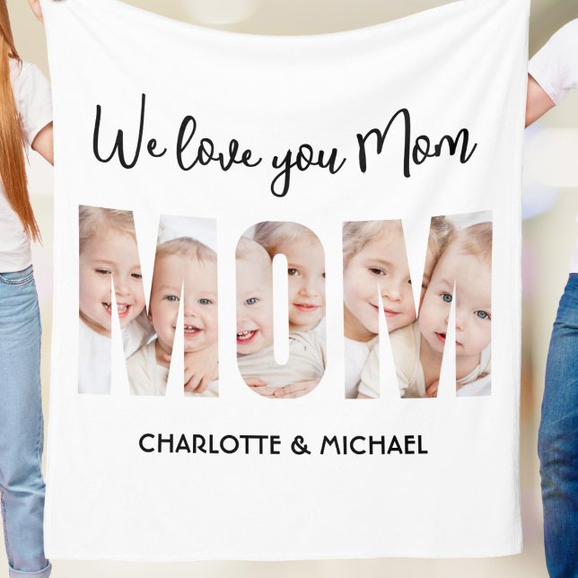 Mom 3 Photos Cutout Letters  Fleece Blanket (Creator Uploaded)