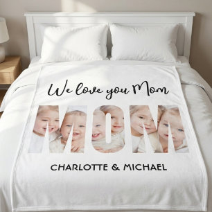 Mom 3 Photos Cutout Letters  Fleece Blanket