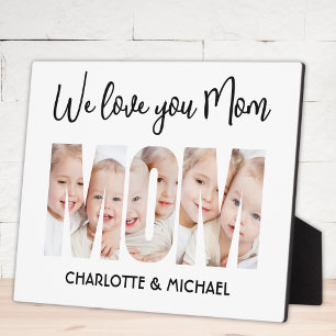 Mom 3 Photos Cutout Letters Plaque