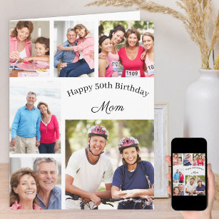 Mom 6 Photo Collage Any Age Big Happy Birthday Card