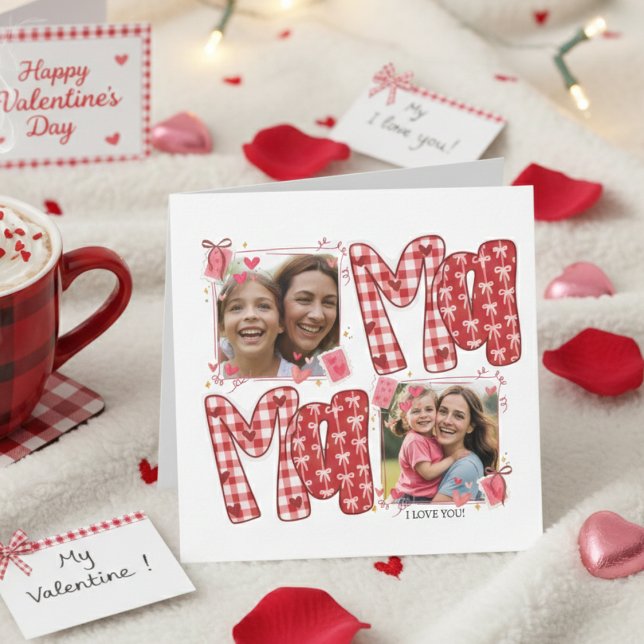 Mom and Child Valentine Red Plaid Love Hearts Invitation (Creator Uploaded)