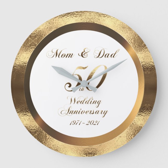 Mom and Dad 50th Golden Wedding Anniversary 2021 Large Clock (Front)