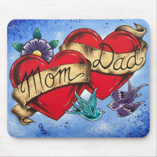 “Mom and Dad” Hearts with Ribbon Art Mouse Pad