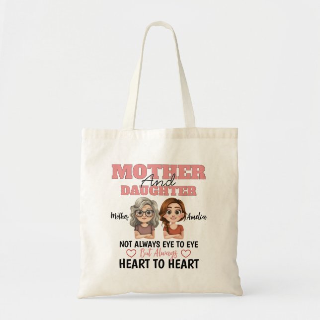 Mom And Daughter Hearts Connected Across Miles Tote Bag (Front)