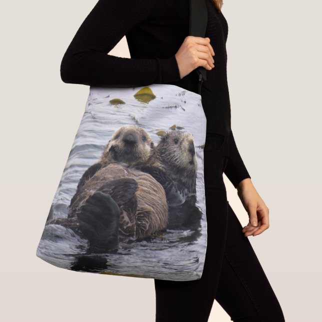 Mom and Pup Sea Otters Crossbody Bag (Close Up)