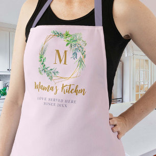 Mom Apron Aromatic Herbs Purple Gold Pink Monogram