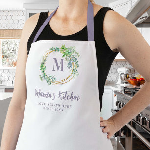 Mom Apron Aromatics Kitchen Herbs Purple Monogram