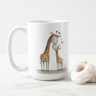 Mom & Baby Giraffe Cute Illustration Coffee Mug