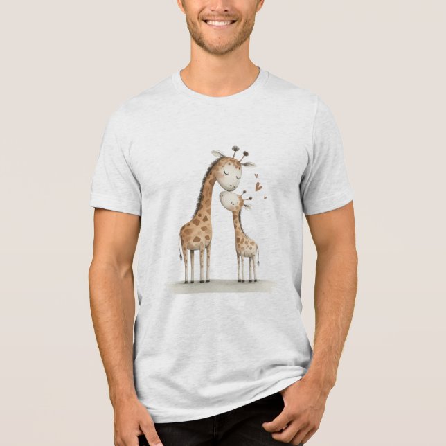 Mom & Baby Giraffe Cute Illustration Tri-Blend Shirt (Front)
