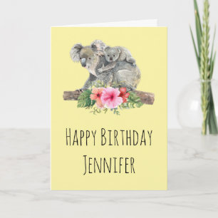 Mom & Baby Koala Bears Cute Watercolor Card