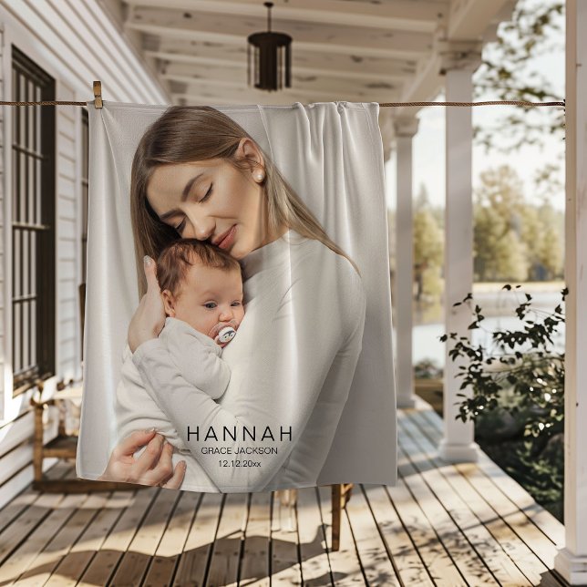 Mom & Baby Photo Baby Stats Birth Announcement  Fleece Blanket (Creator Uploaded)