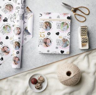 Mom Birthday Photo Collage Keepsake Typography Wrapping Paper